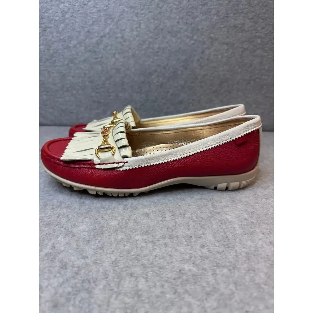 Marc Joseph NY Red Cream Leather Hand-Stitched Golf Moccasins Women’s - Size 6